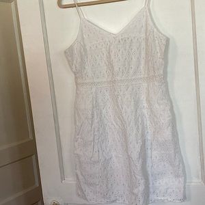 Lucky Brand Size L Large White Embroidered Spaghetti Strap Minidress pockets